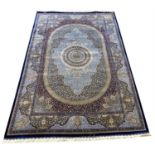 FINE PURE SILK QUM DESIGN RUG, 225cm x 150cm.