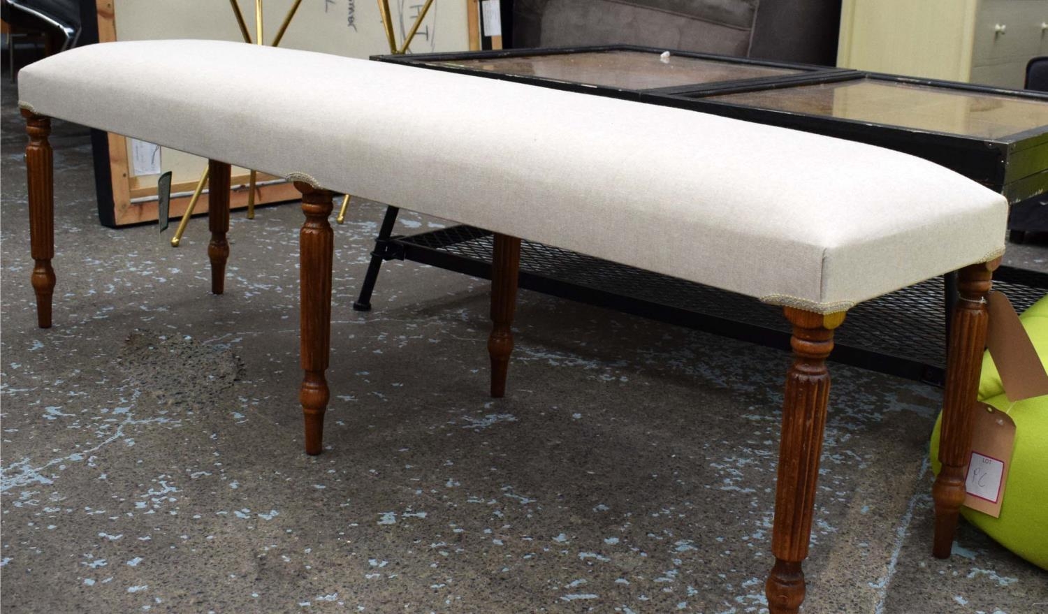 HALL SEAT, 151cm L x 47cm H x 40cm D, with linen upholstery. - Image 2 of 8