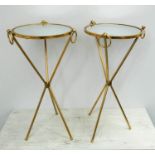 MARTINI TABLES, a pair, 1960's Italian style, tripod design, 77cm H x 39cm diam. (2)