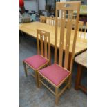DINING CHAIRS, a set of ten, Charles Rennie Mackintosh style maple including two taller chairs 152cm