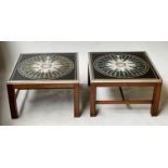 LAMP TABLES, a pair, campaign style silvered metal glazed black and white print of early compass