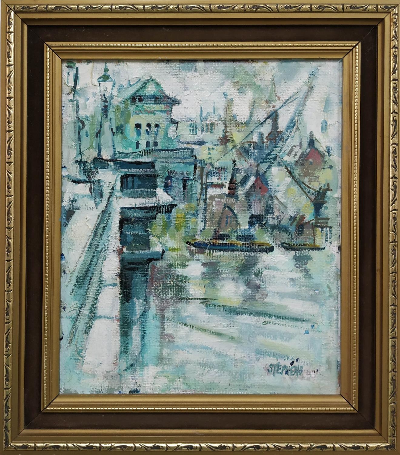 KEITH STEPHENS, 'On the Thames', oil on board, 30cm x 24cm, signed, framed. - Image 2 of 2