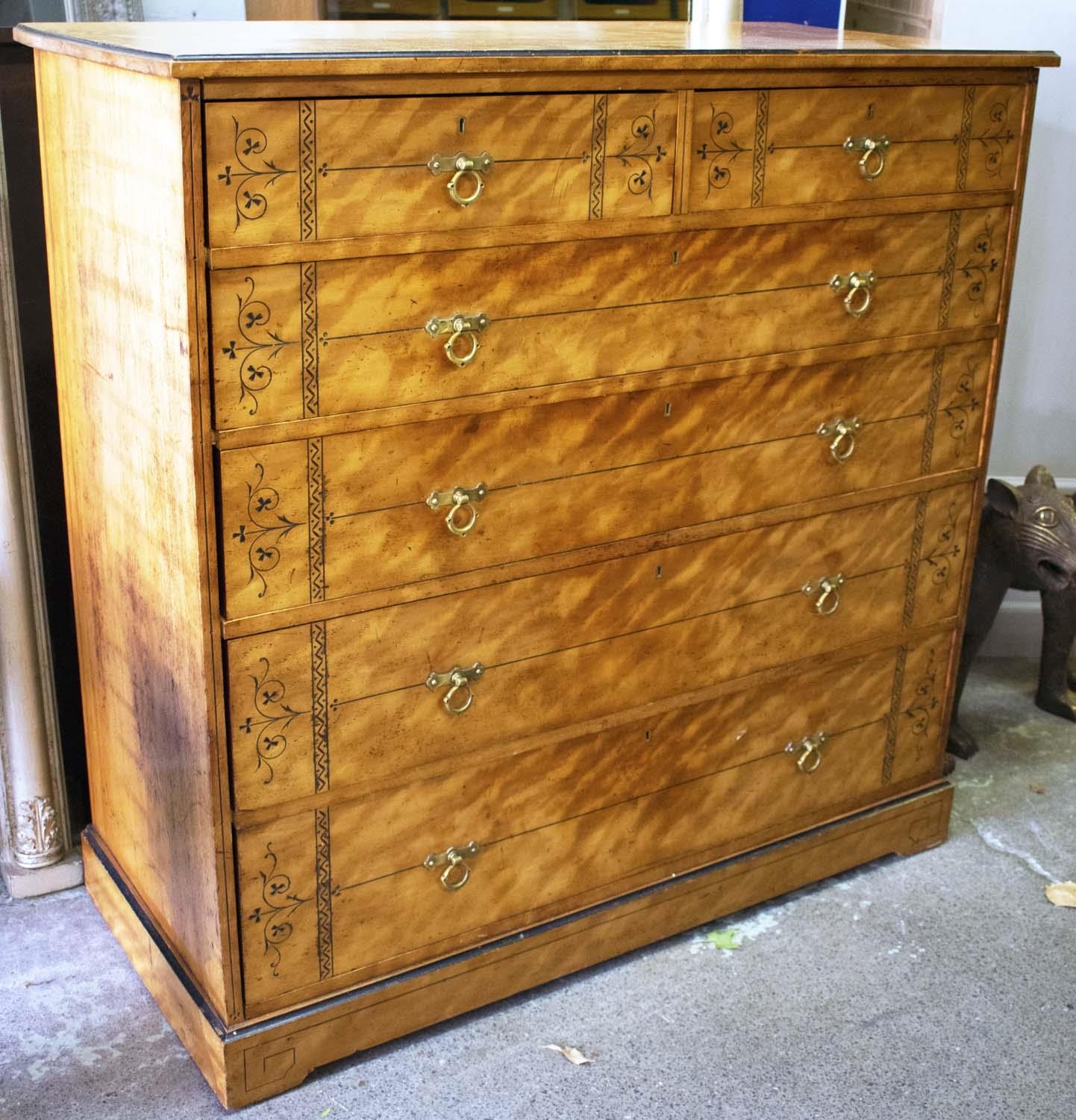 HEAL & SON CHEST, two short over four long drawers, incised and ebonised details, 121cm x 55cm x