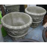 PLANTERS, two, floral swag detail, 56cm. (2)