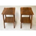 BENTWOOD LAMP TABLES, figured walnut with two tiers, 30cm x 33cm x 45cm H. (2)