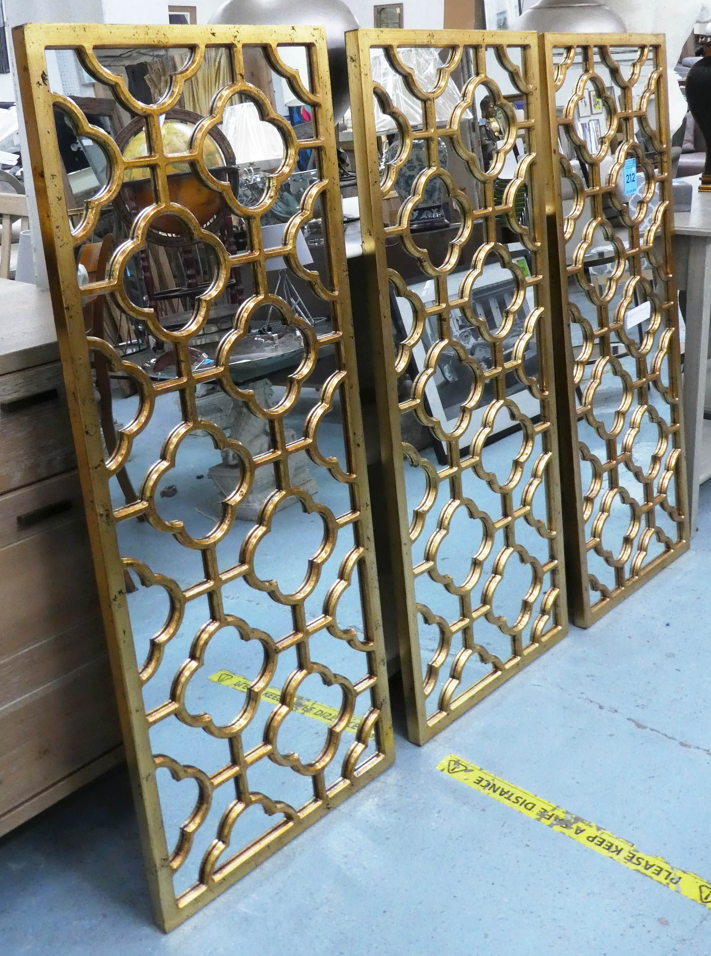 MIRRORED AND GILT WALL PANELS, three, 48cm W x 118cm H. (3)