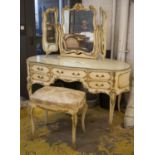 DRESSING TABLE, 77cm H x 39cm W x 67cm D, Louis XV style cream painted and gesso decorated with five