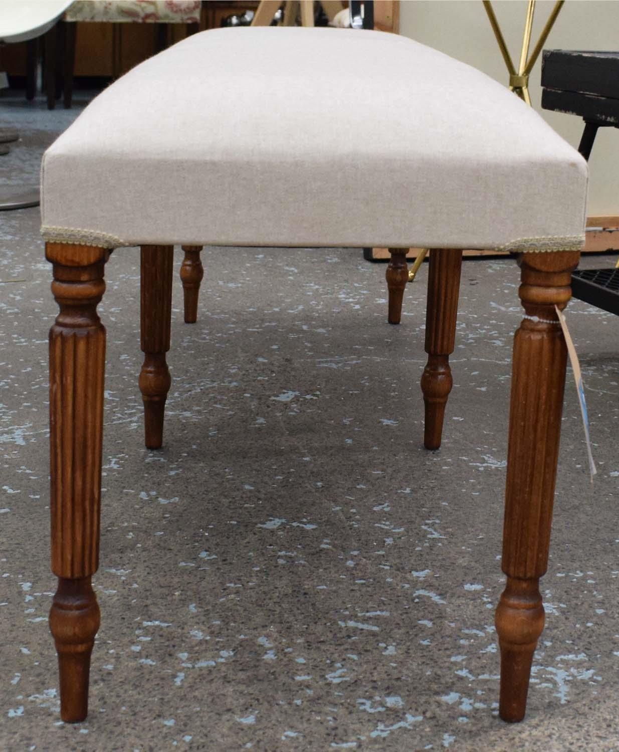 HALL SEAT, 151cm L x 47cm H x 40cm D, with linen upholstery. - Image 5 of 8