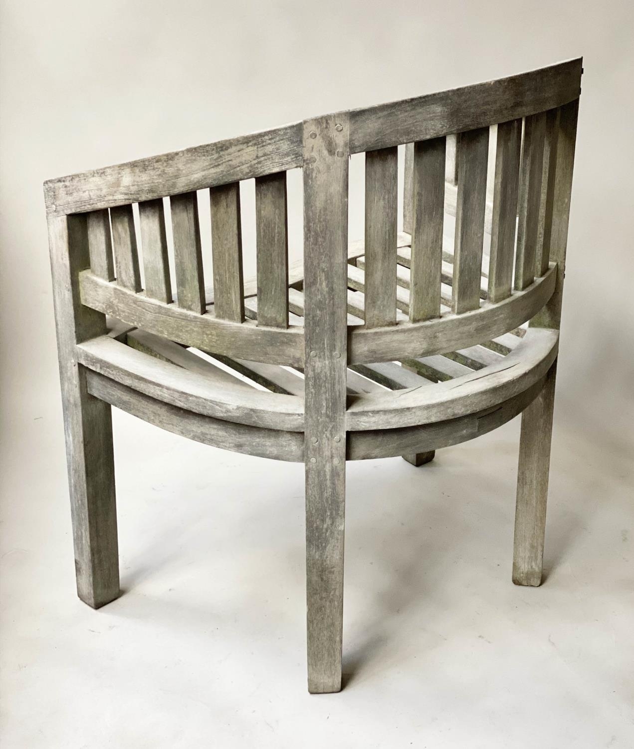 GARDEN TABLE, circular slatted weathered teak together with a Java teak garden armchair, 80cm diam x - Image 3 of 9