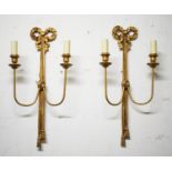 WALL LIGHTS, a pair, Louis XVI style ribbon design, 59cm H x 30cm W. (2)