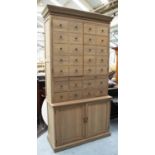 SIDE CABINET, 226cm H x 118cm x 46cm, oak in two parts with four doors, eight drawers, slide and