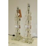 TABLE LAMPS, a pair, glass cube and ball columns, 53cm H. (2)
