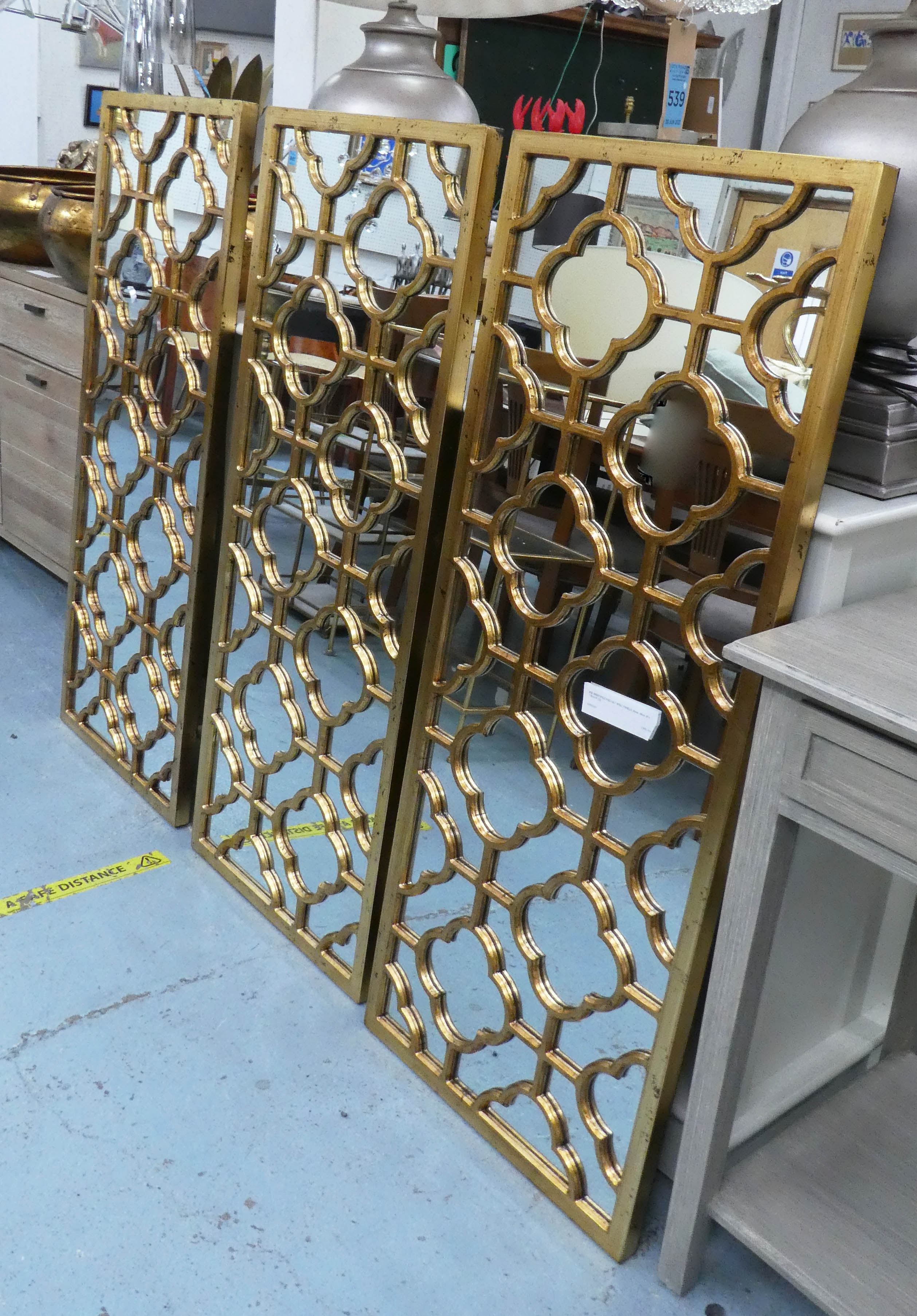 MIRRORED AND GILT WALL PANELS, three, 48cm W x 118cm H. (3) - Image 5 of 13