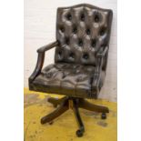 DESK CHAIR, 58cm W, dark leather with swivel seat.