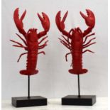 LOBSTERS, a pair, 57cm H, each on a plinth. (2)