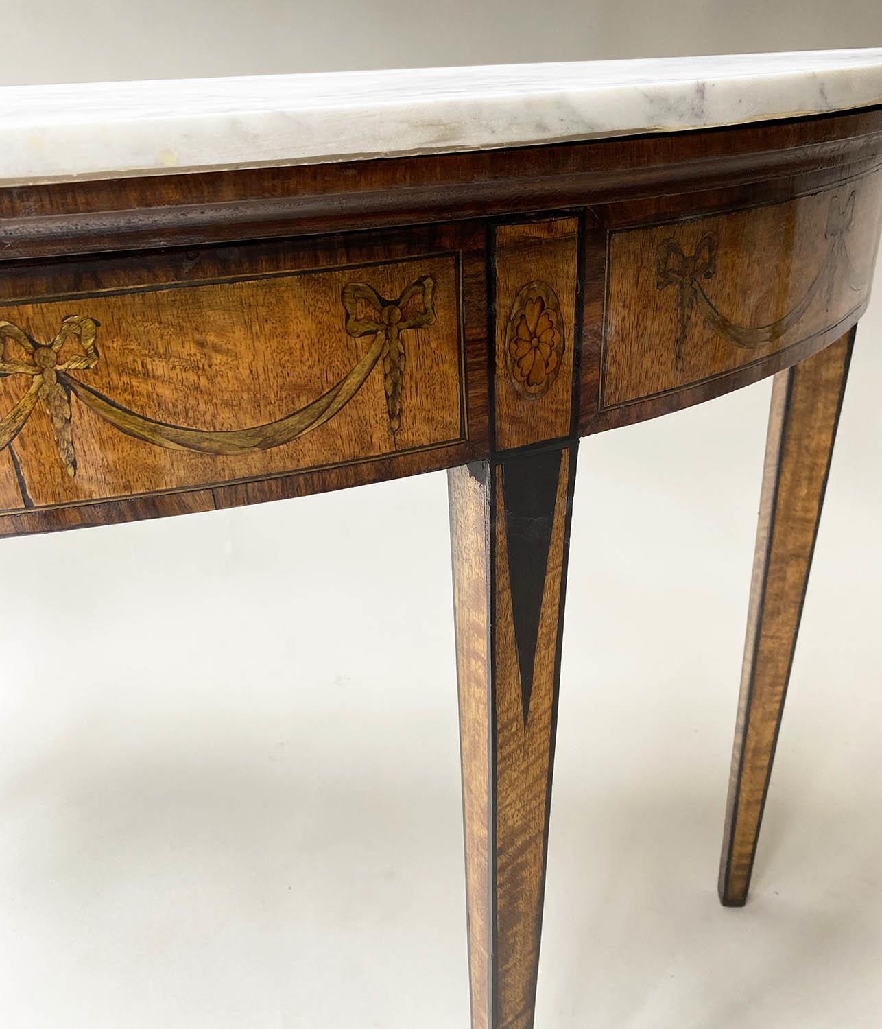 PIER TABLE, George III manner, after Robert Adam semi elliptical arabiscata marble top, satinwood, - Image 2 of 8