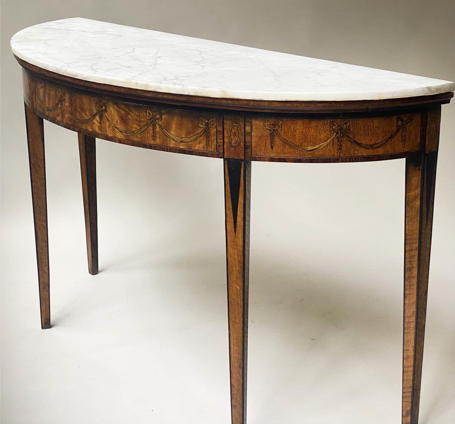 PIER TABLE, George III manner, after Robert Adam semi elliptical arabiscata marble top, satinwood, - Image 8 of 8