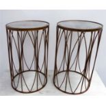 OCCASIONAL TABLES, a pair, each with a circular bevelled glass top, 40cm diam x 60cm H. (2)