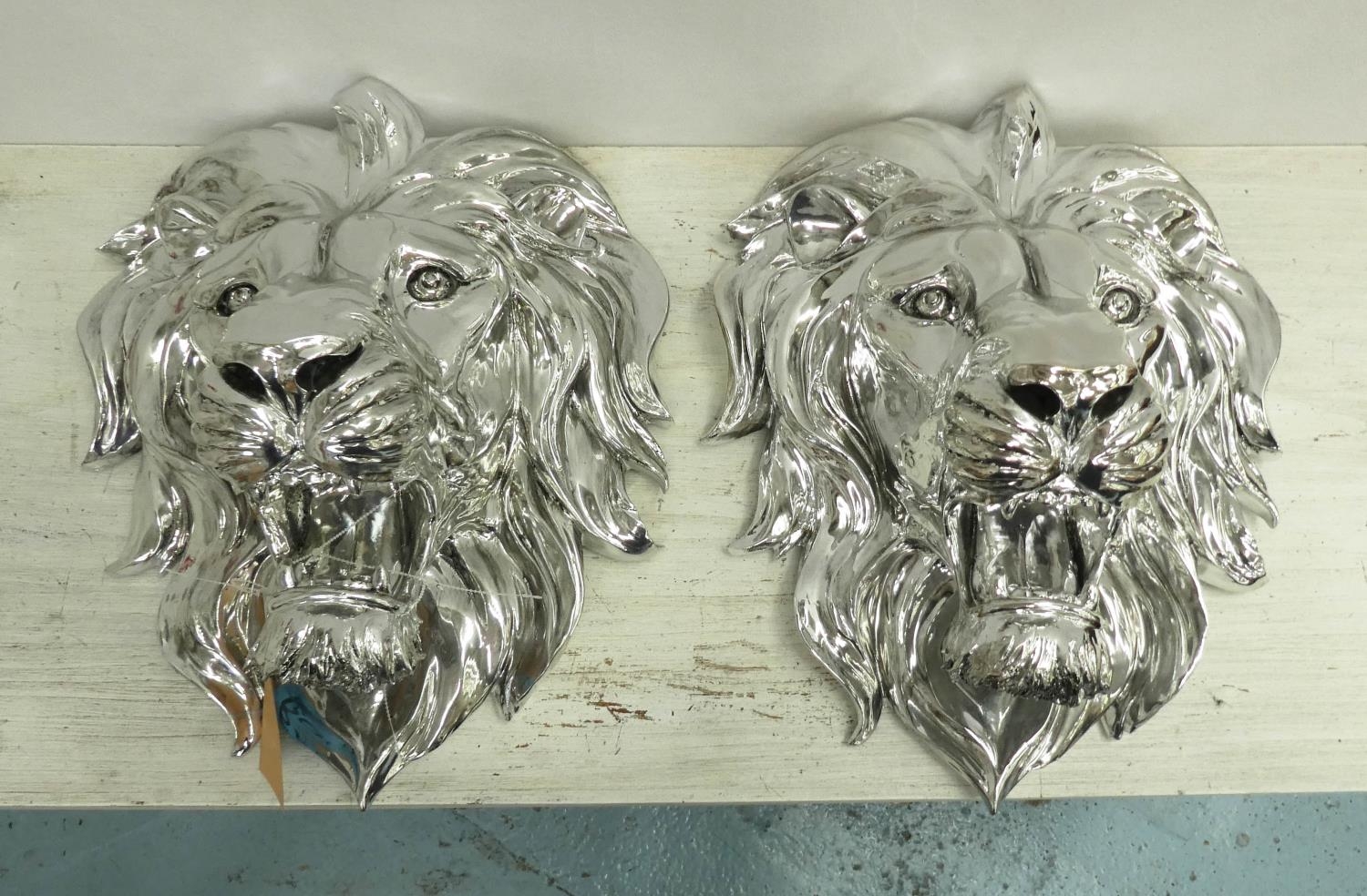 LION HEAD WALL RELIEFS, a pair, 50cm x 40cm, silvered finish (2) - Image 2 of 10
