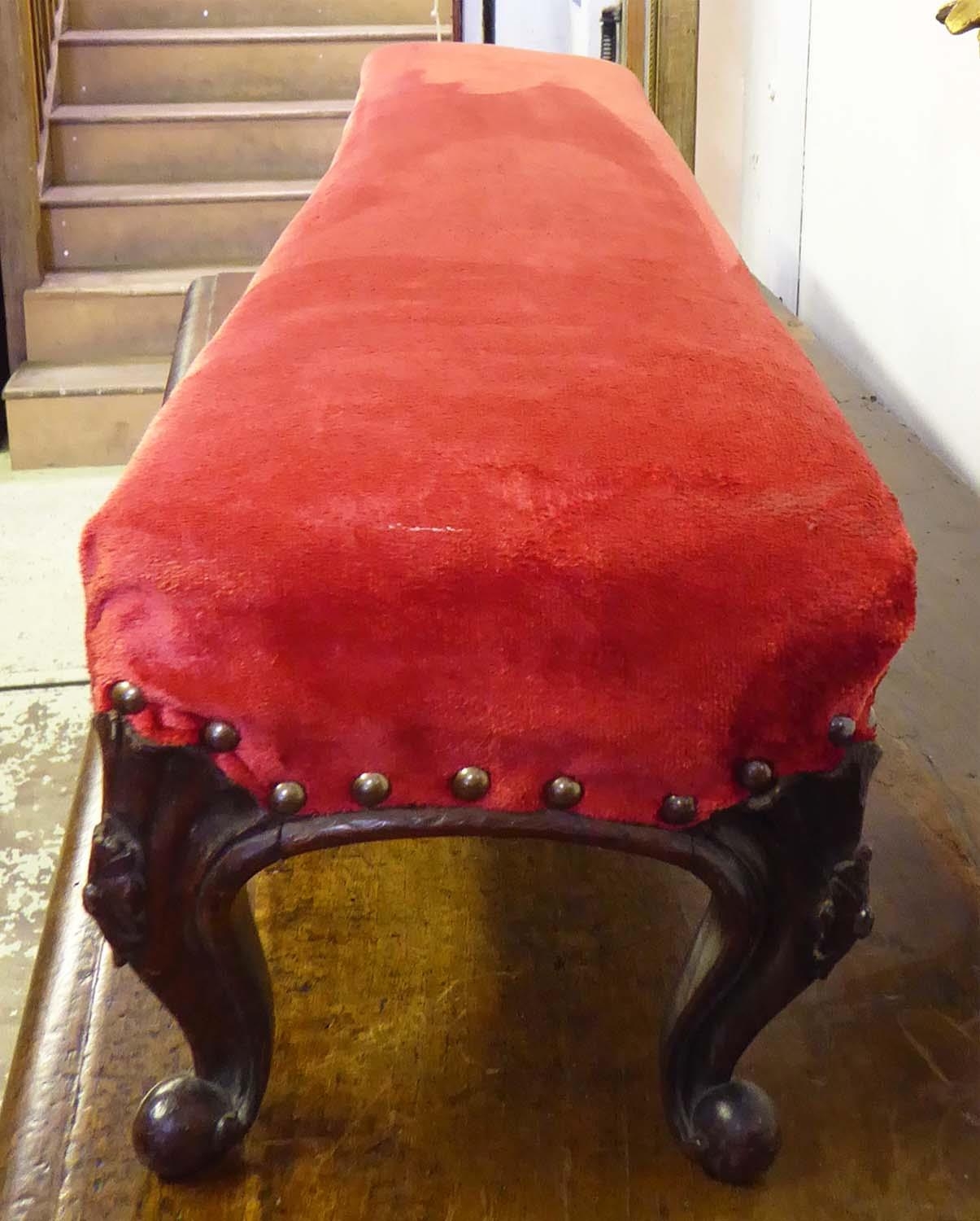 STOOL, mahogany circa 1865, with red upholstery, 105cm W x 20cm H x 21cm D. - Image 2 of 6