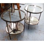 OCCASIONAL TABLES, a pair, two tier, each with a circular glass top, 50cm diam x 59cm H. (2)