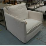 ARMCHAIR, contemporary white linen upholstered, 84cm W.