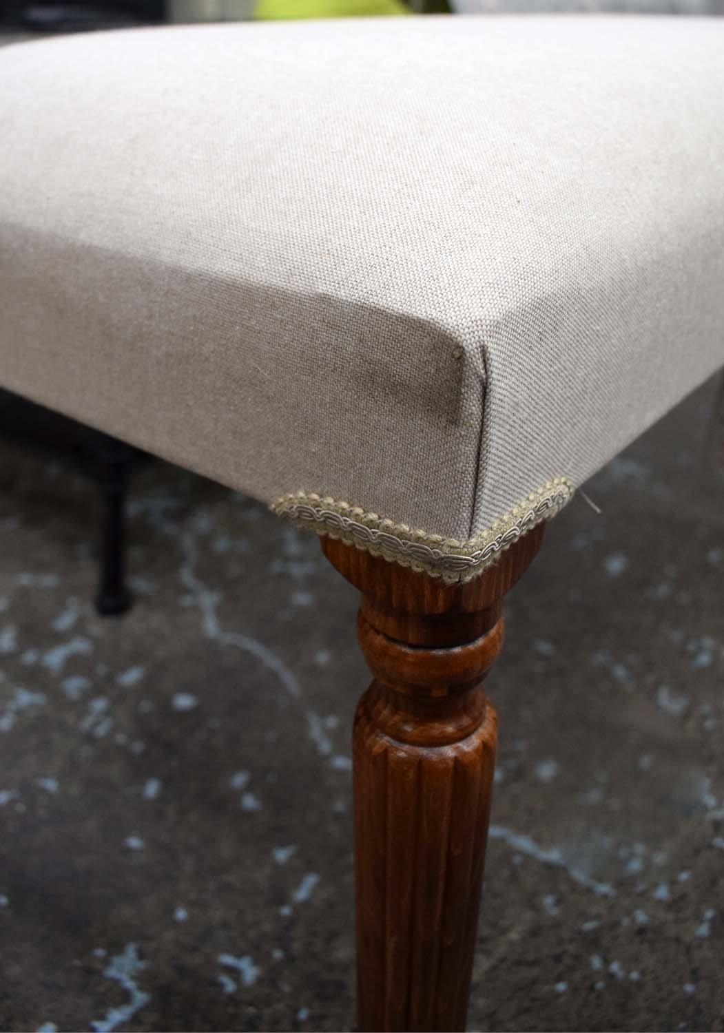 HALL SEAT, 151cm L x 47cm H x 40cm D, with linen upholstery. - Image 7 of 8