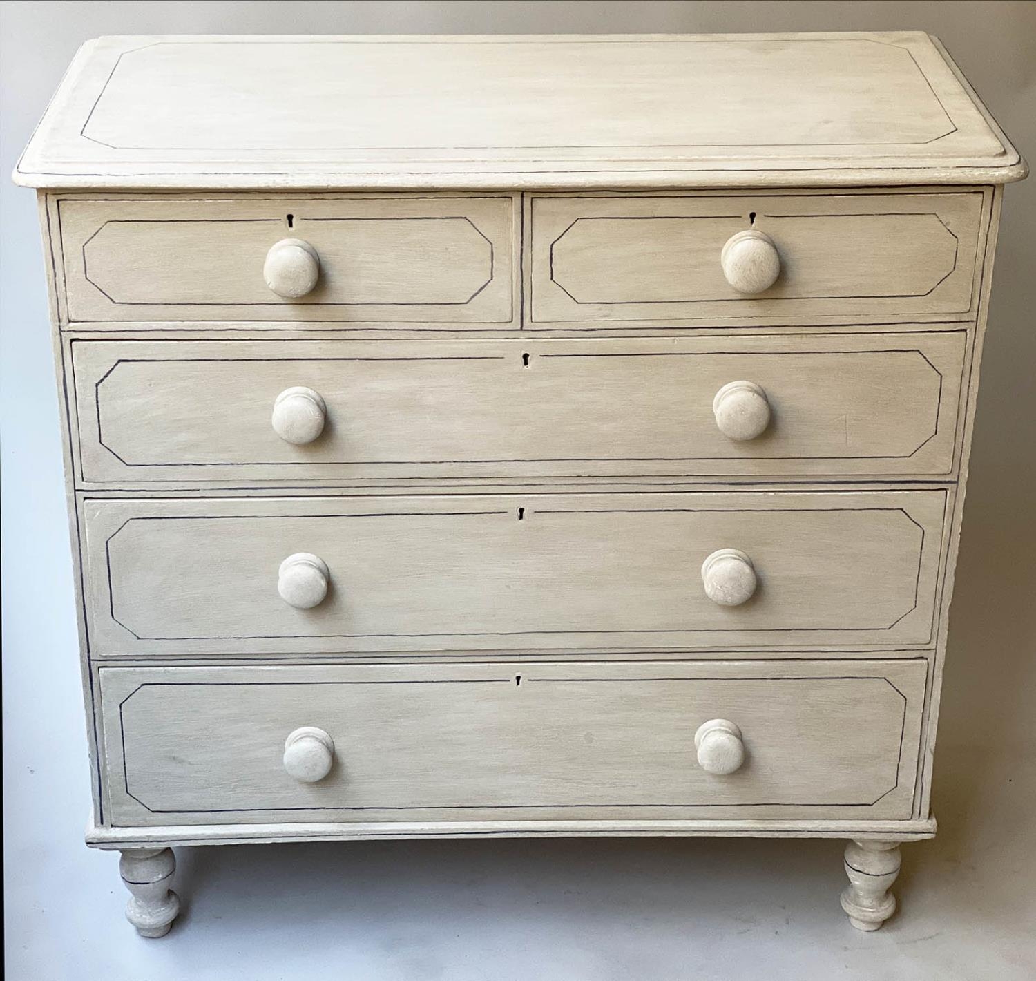 VICTORIAN PAINTED CHEST, traditionally grey painted and black lined with five drawers, 100cm W x - Image 8 of 10