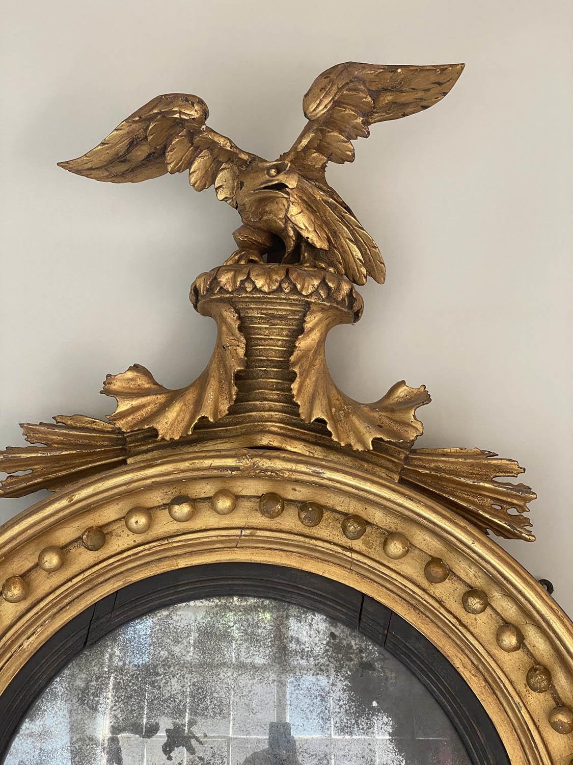 CONVEX WALL MIRROR, Regency giltwood, circular sphere decorated frame, with carved eagle crest, - Image 2 of 7