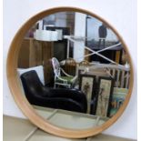 CIRCULAR WALL MIRROR, light coloured oak, 100cm diam.