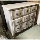 COMMODE, Louis XV style grey painted, serpentine fronted, three drawers, 89cm x 43cm x 85cm.