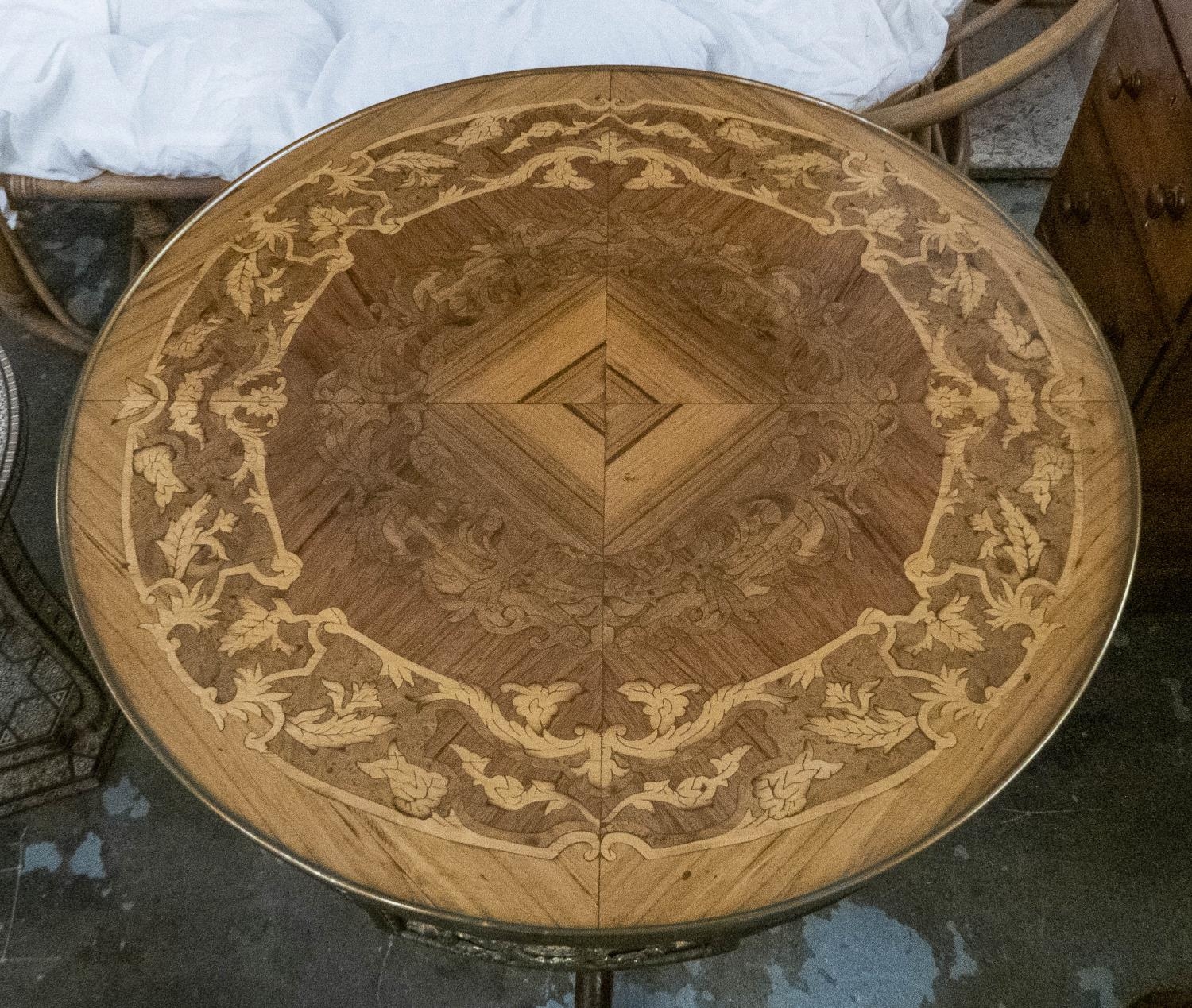 OCCASIONAL TABLE, with inlaid marquetry detail and applied gilt metal detail with decorative - Image 2 of 5