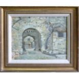 20TH CENTURY SCHOOL 'Village scenes', a pair of oils on canvas, 35cm x 45cm each, framed. (2)