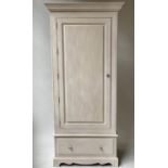 ARMOIRE, French style grey painted with single panelled door enclosing hanging space, 196cm H x 88cm
