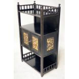 AESTHETIC SIDE CABINET, 19th century ebonised and incised gilt lines with turned gallery and gold