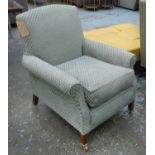 ARMCHAIR, blue patterned chenille, 75cm x 91cm H.