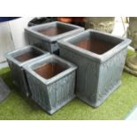 PLANTERS, four, swag glazed pale blue, two 42cm, two 31cm. (4)