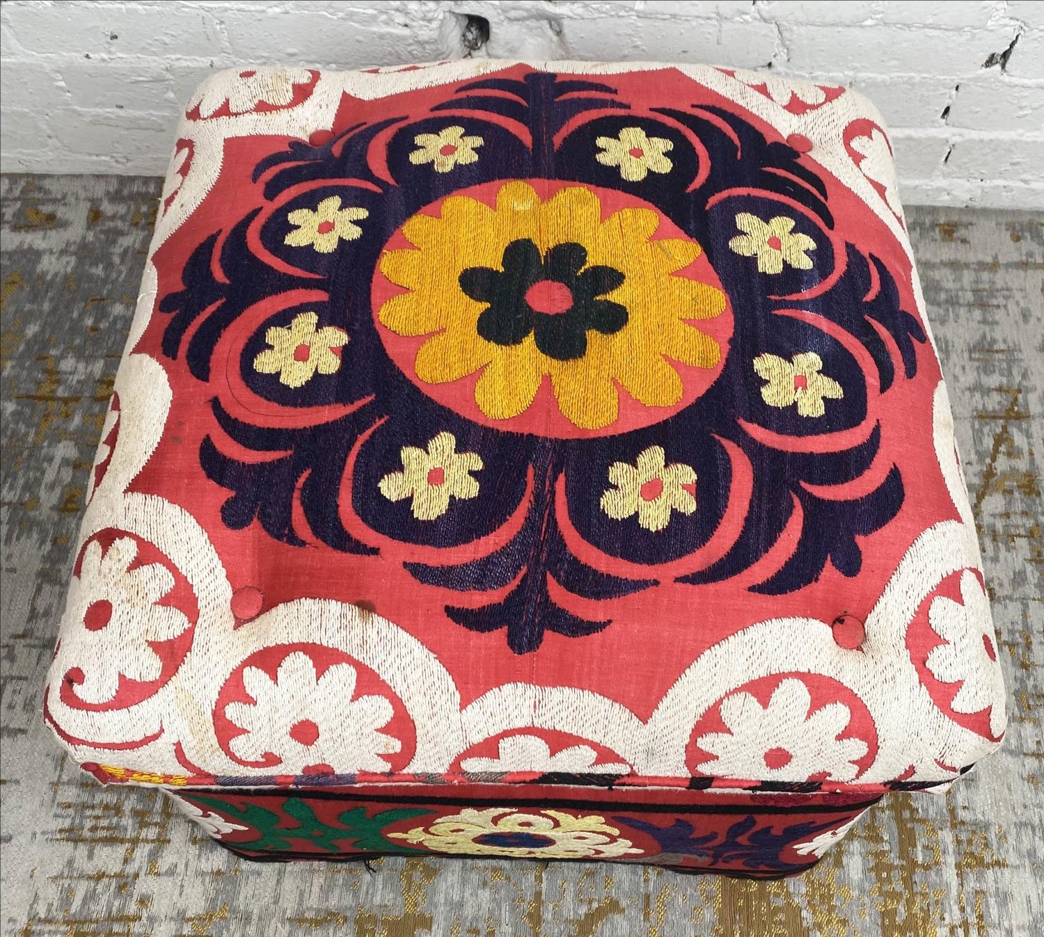 POUFFE, upholstered in suzani fabric, 58cm H x 55cm x 55cm. - Image 2 of 3