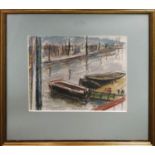 MOILA POWELL (1895-1994) 'Harbour in Bantry, Southern Ireland, 1939', crayon, 22cm x 28.5cm,