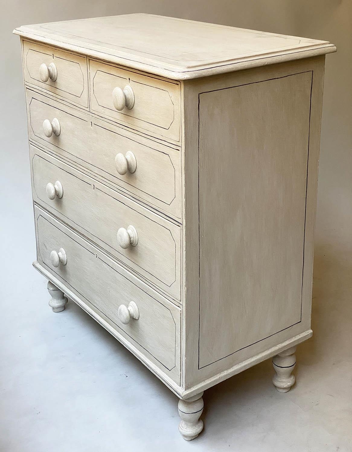 VICTORIAN PAINTED CHEST, traditionally grey painted and black lined with five drawers, 100cm W x - Image 4 of 10