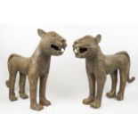 BENIN BRONZE LEOPARDS, a pair, from Nigeria, court art, the leopard was symbolic of royal