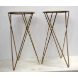 OCCASIONAL TABLES, a pair, each with a circular tempered glass top, 31cm diam x 61cm H. (2)