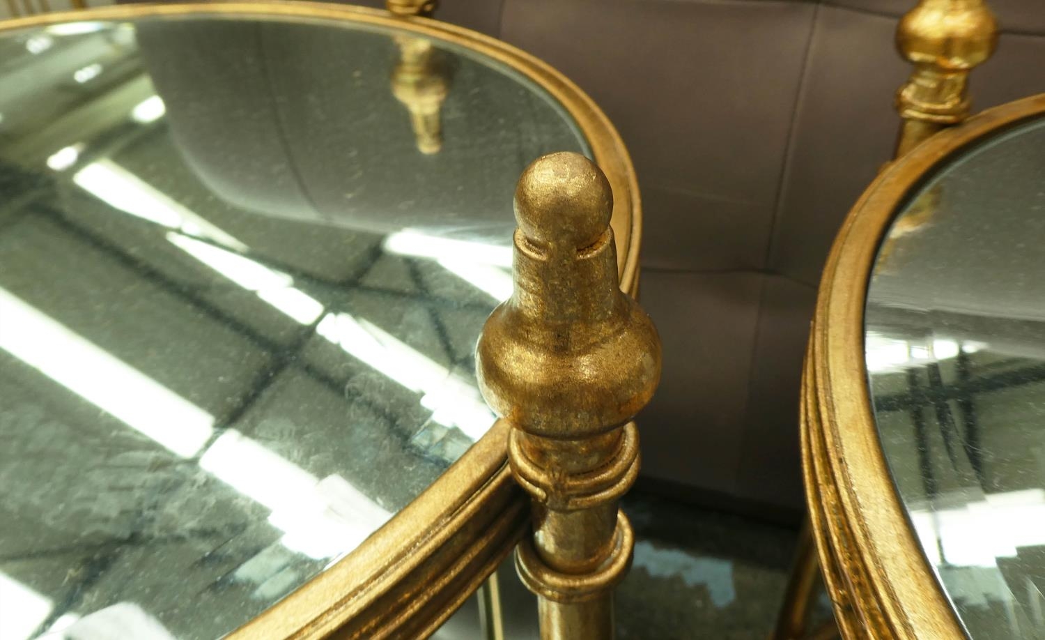 MAISON BAGUES STYLE SIDE TABLES, pair, 50cm diam x 54cm, gilt metal and mirror. (2) - Image 3 of 6