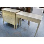 CHEST OF DRAWERS, cream, 83cm x 43cm x 84cm H, and a writing table to match, 100cm x 50cm x 78cm