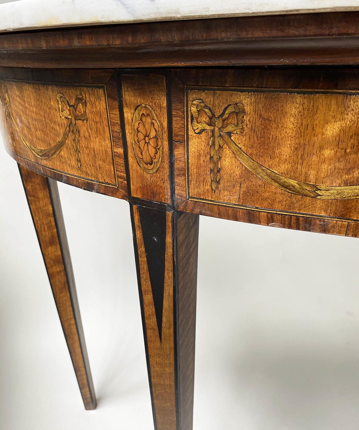 PIER TABLE, George III manner, after Robert Adam semi elliptical arabiscata marble top, satinwood, - Image 3 of 8