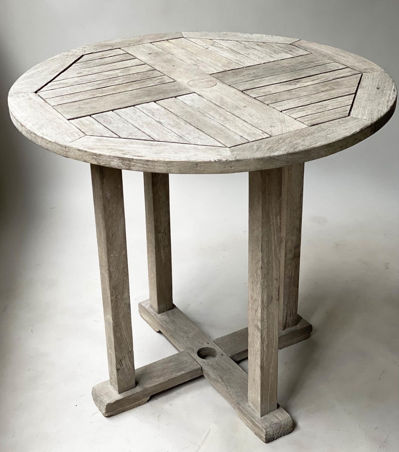 GARDEN TABLE, circular slatted weathered teak together with a Java teak garden armchair, 80cm diam x - Image 9 of 9