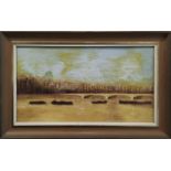 JOHN KYNNERSLEY KIRBY (1894-1962) 'Waterloo Bridge', oil on board, 18cm x 33cm, signed and framed.