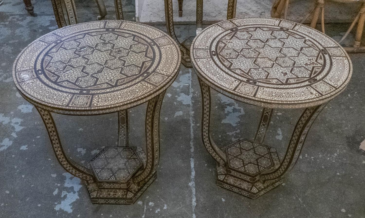 DAMASCUS TABLES, each 42cm W x 52cm H, two inlaid, circular. (2) - Image 2 of 7