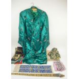 CHINESE SILK EMBROIDERED SLEEVE BANDS, a pair, Qing Dynasty, fine blue, green and turquoise