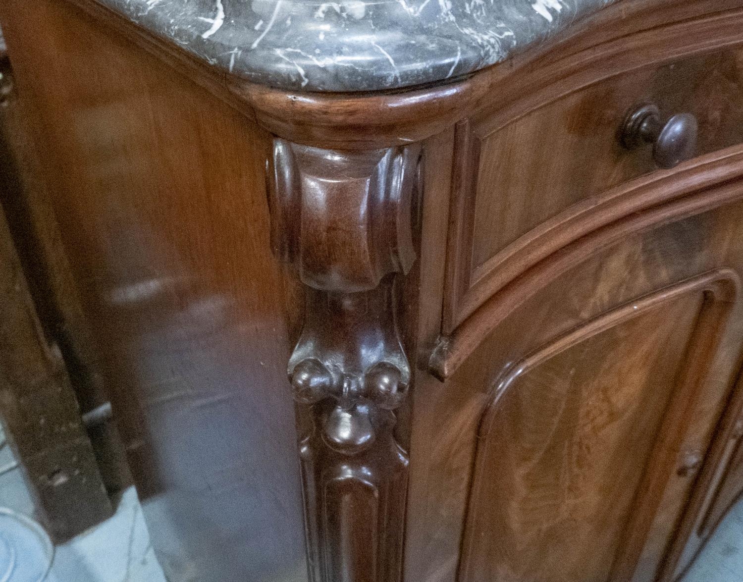 SIDE CABINET, German mahogany, circa 1870, serpentine fronted with drawer above two doors, marble - Image 5 of 6